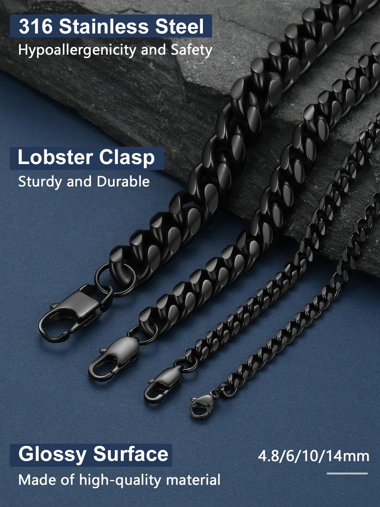 Mens Chain Stainless Steel Necklace Curb Cuban Link Neck Chains Mens Gifts