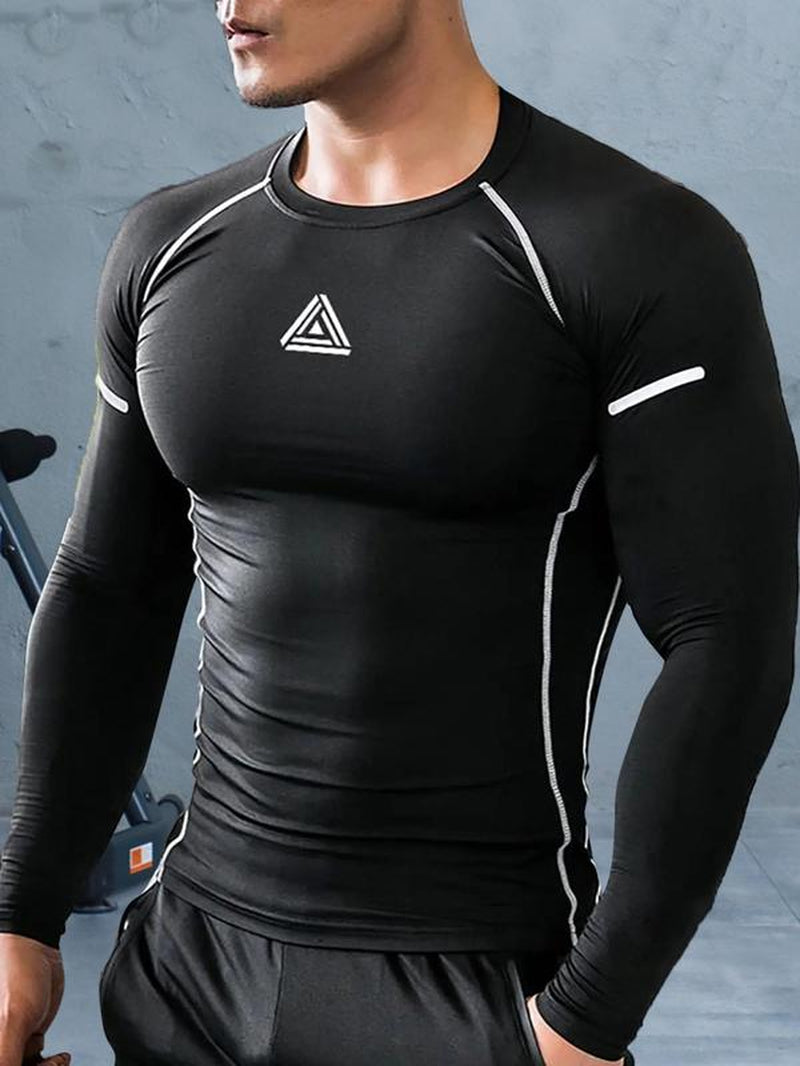 Men'S Geometric round Neck Raglan Sleeve Sports Tee, Regular Fit Long Sleeve Crew Neck T-Shirt for Gym Workout Running, Sport & Outdoor Clothing