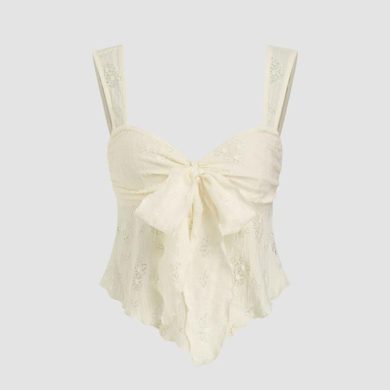 Cider Women'S Lace Sweetheart Bowknot Tank Top, Comfort Floral Cut-Out Cami for Summer School to Party & Vacation Outfits, Cute Sleeveless Blouses
