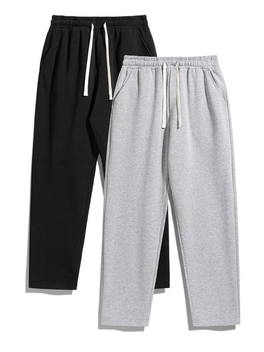 Men'S Solid Thermal Lined Drawstring Waist Pants, Casual Relaxed Comfy Regular Fit Plain Straight Leg Trousers for Fall & Winter, Pants for Men, Men'S Bottoms for Daily Wear, Work Pants Men, Mens Pants, Menswear, Street Style