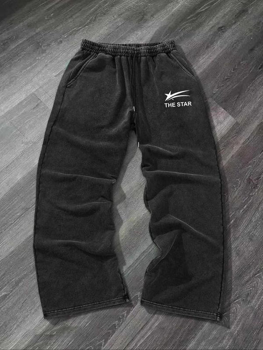 Men'S Letter & Geometric Print Zipper Pants, Regular Fit Casual Comfy Straight Leg Trousers for Daily Wear, Men'S Bottoms for All Seasons