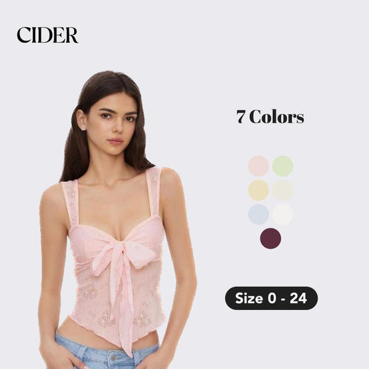 Cider Women'S Lace Sweetheart Bowknot Tank Top, Comfort Floral Cut-Out Cami for Summer School to Party & Vacation Outfits, Cute Sleeveless Blouses